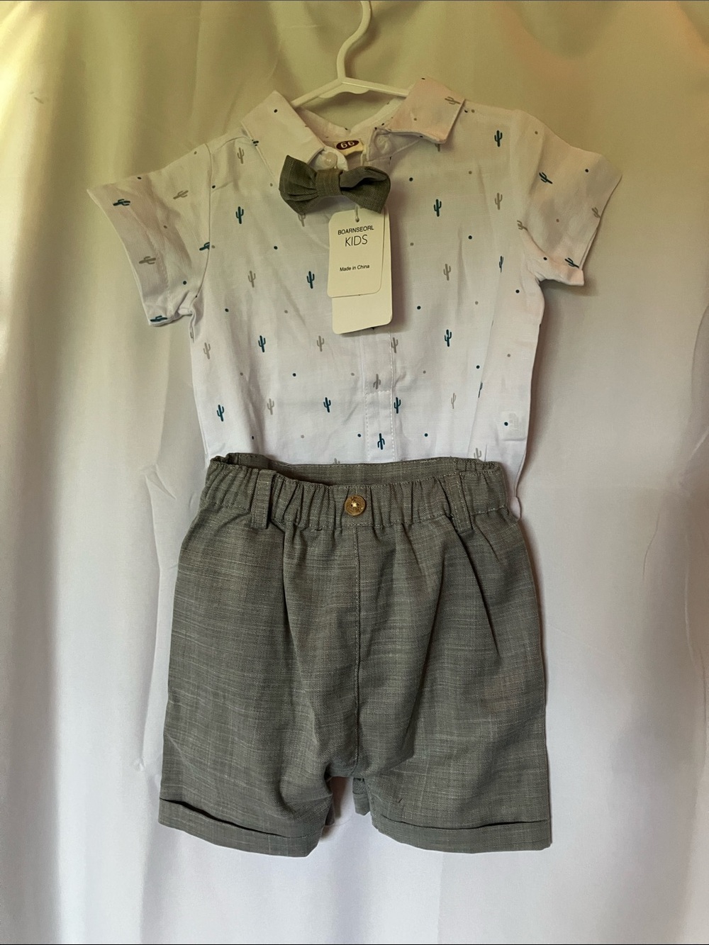 Cactus Print Button-Up Set with Bow Tie